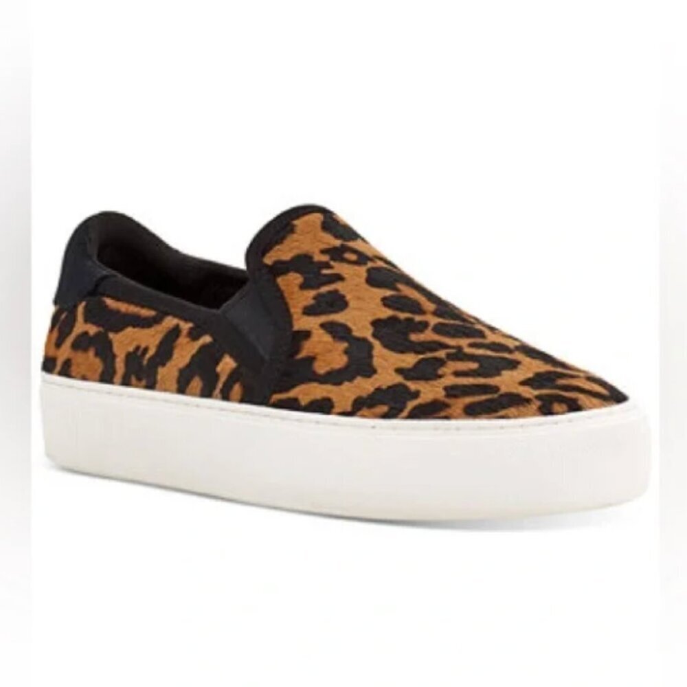 Ugg Cahlvan Panther Print Sneakers Real Fur Calf Hair Slip-On Size 7.5 Women's